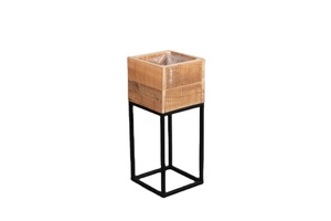 Wooden Planter With Iron Stand <b>Square</b> Rustic Style Indoor Flower <b>Pot</b> For Green Plants - Product Image 2