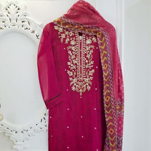 2021 Elegant Decent Embroidery Kurta Pant with Dupatta Natural Waistline Washable Party/Wedding Dress Lace Button Decoration - Product Image 1