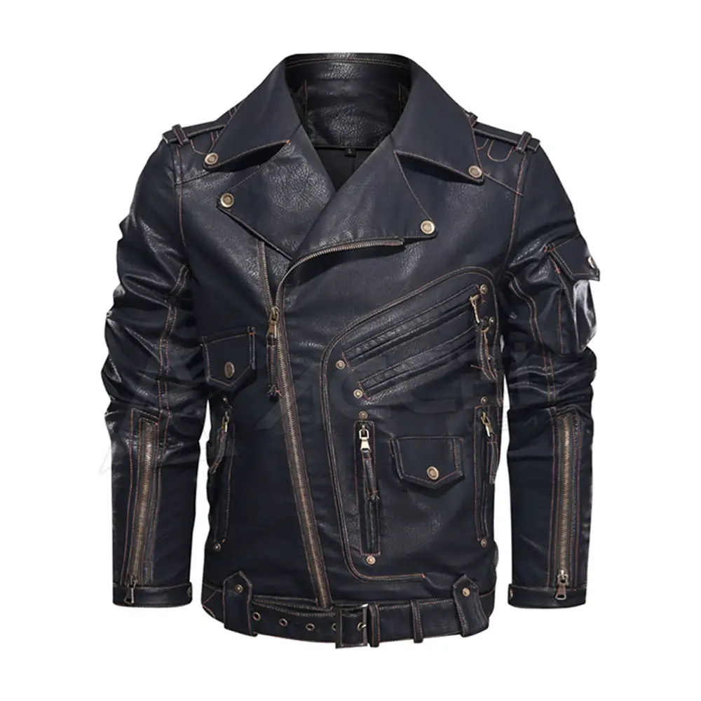 New Arrival Men's Casual Zipper Style Leather Jackets Slim Fit Men Leather Jacket