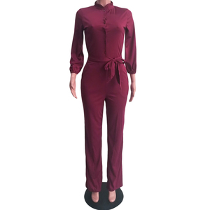 Monos de invierno informales para mujer, mono largo transpirable, mono de una pieza con bolsillo, patrón sólido, diseño liso - Product Image 2