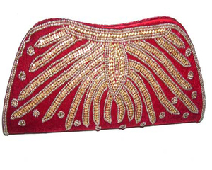 Lowellcraft Women's Handcrafted Embroidered Envelope <b>Clutch</b> Bag (Polyester) for Bridal Casual Party <b>Wedding</b> (Maroon) - Product Image 1