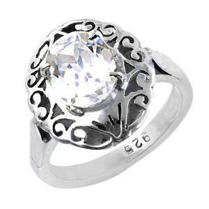 Nouvelle arrivée blanc CZ bague ronde coupe cubique Zircon 4 griffes réglage 925 bijoux en argent Sterling massif cadeau accessoires authentiques - Product Image 1