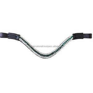 Piedras verdes esmeralda y cristales incrustados por una fila de piedras transparentes en cada lado, banda de cuero negro italiano para cejas de caballo, venta al por mayor - Product Image 2