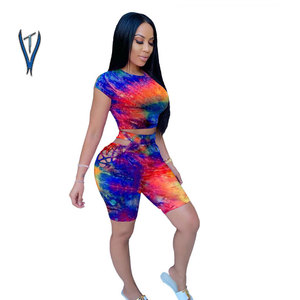 Custom Women Summer Trackuits Polyester Quick Dry Breathable Casual Rib <b>Tie</b> <b>Dye</b> Print Heat Transfer Logo Design Tersica Midi - Product Image 6