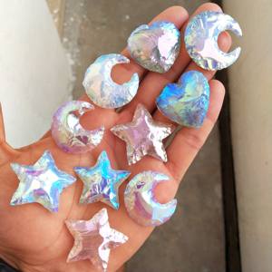 Máquina de tallado de piedra láser, puntas de flecha de estrella y luna de opalita, piedra tallada de cristal aura, muñeco de nieve, anillo de titanio, un par - Product Image 5