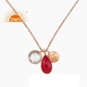 Collier avec pendentif en pierres précieuses naturelles pour femmes, pendentifs multi-pierres, plaqué or Rose 18k, en argent 925, vente en gros - Product Image 1