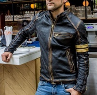 Chaqueta de Motociclista Estilo Café Racer 2021, de Cuero, Estilo Antiguo, 100% Cuero Vacuno Anilina Original para Motociclismo