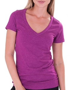 Camiseta de manga corta para mujer, Camiseta 100% de algodón con cuello de pico en blanco - Product Image 5