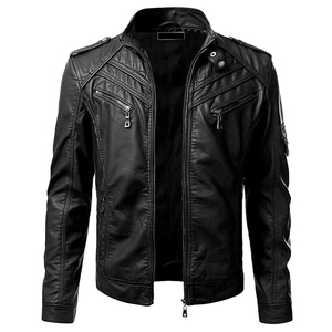 Chaqueta clásica de motociclista para hombre, cazadora de cuero sintético, ajustada, de diseño clásico, Top de cuero - Product Image 6