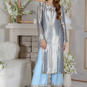 NEW--TRENDY--EMBROIDERY SUR KAMEEZ AVEC ÉLÉGANT MANCHES, PLAZOO ROBE-pour Partie-PORTER et DE MARIAGE @ 2021 - Product Image 1