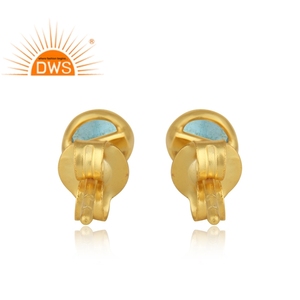 Boucles d'oreilles minimalistes en argent sterling avec pierre précieuse naturelle topaze bleue pour femmes Fabricant de bijoux - Product Image 4