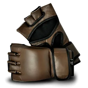 Golden Leather MMA gloves half fingers custom made with best quality material for professional matches on wholesale price