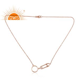 Collier en pierre de lune naturelle, broche de sécurité, chaîne, plaqué or Rose, en argent, fait à la main - Product Image 2