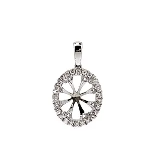 Sparkling Jewelry Wholesale Hong Kong Supplier 18k White Gold High Quality Diamond Semi Mount Oval Pendant For Color Stone