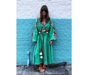 Vestido de verano de fiesta de manga larga con cuello en V, bordado - Product Image 2