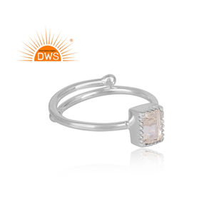 Bague ajustable en argent sterling 925 avec pierre précieuse en quartz taillée en rectangle, sertie dans un cadre, certifiée GIA, pour bijoux féminins - Product Image 3