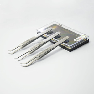 Pinces professionnelles pour extensions de cils en acier inoxydable, pointe à 90 degrés, texture lisse/dentelée, marque personnalisée/étiquette privée sur mesure - Product Image 2