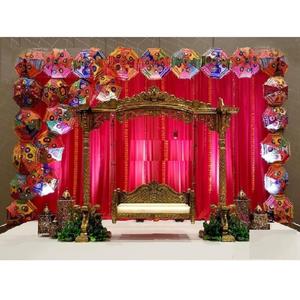 Gorgeous Mehndi Stage Peacock <b>Swing</b> for Bride Indian Wedding Golden Finish <b>Swing</b> <b>Set</b> Modern Wedding Jhula for Mehndi Stage - Product Image 1