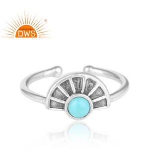 Anillo ajustable de piedras preciosas de turquesa de Arizona Natural de Plata de Ley 925 oxidada, joyería para mujer, regalo para ella - Product Image 2