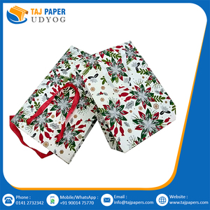 Customized Printed Ribbon Handle Paper <b>Bags</b> White Green <b>Design</b> Gift Use Eco Friendly Handmade Decorative Flower Paper <b>Bag</b> Gift - Product Image 3