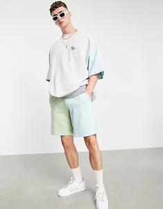 Ensemble T-shirt et short surdimensionnés avec logo sérigraphié, 220 g/m², broderie vintage, effet délavé, pour homme, hiver - Product Image 2