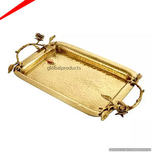 Plateau de service rectangulaire en métal doré, décorations, meilleure vente, 10 pièces, avec poignées rondes en marbre, plateau de service, décoration d'hôtel - Product Image 3