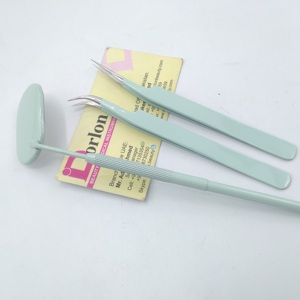Pinzas de Color Verde Pastel Personalizadas, Pinzas Curvas en Forma de J para Extensión de Pestañas, Espejos de Inspección de Pestañas de Marca Privada - Product Image 1