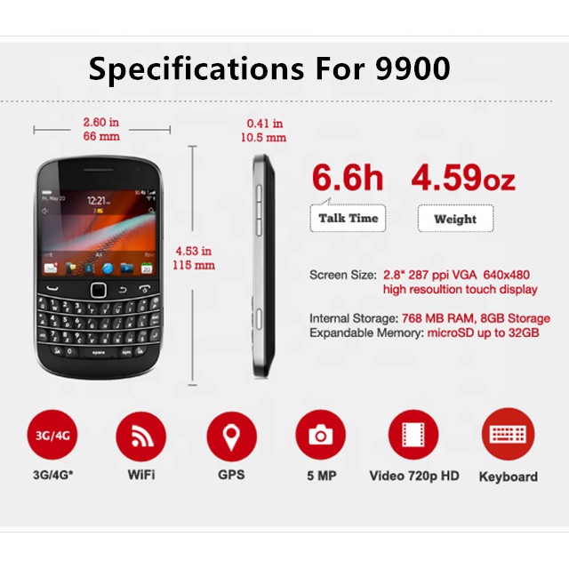 【美品)ブラックベリー9900黒　SIMフーリ BlackBerry Bold 9900 - 8GB - Black (Unlocked) Smartphone for