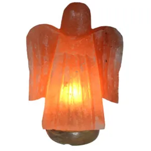 100% lampada di salgemma rosa dell'himalaya naturale intagliata a mano lampada di sale naturale a forma di angelo produttore e grossista dal Pakistan