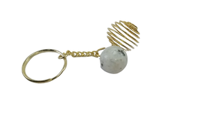 Haute qualité cristaux de pierre naturelle arc-en-ciel pierre de lune fil enroulé porte-clés personnalisé rond pierre précieuse cristal porte-clés grossiste - Product Image 4