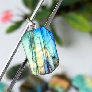 Labradorite Necklace Hand Blown <b>Glass</b> <b>Pendant</b> <b>Light</b> Custom Designed Natural Stone Crystal Mix <b>Blue</b> Change Wholesale Lots - Product Image 2