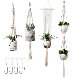 Lot de 5 cintres en macramé avec 5 crochets, ensemble de jardinières suspendues en corde de coton faites à la main, support pour Pots de fleurs - Product Image 6