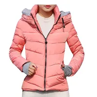 New Arrival Wholesale 2022 Plain Pink Color Women Padded Puffer Jacket With Hoodie Winter Wear
