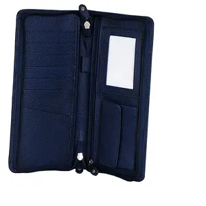 PU Leather Multiple Document Holder Zip Closure Black Travel Wallet