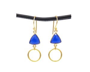 Blue Chalcedony Natural Multi Gemstone Brass Sterling Silver Handmade Trendy Trillion Shape Hoop Birthstone Boho <b>Earring</b> 18K - Product Image 2