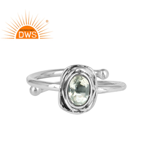Anillo ajustable oxidado de amatista verde Natural, anillo apilable de Plata de Ley 925 de corte ovalado para todos los tamaños - Product Image 1