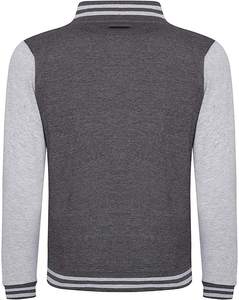 Veste universitaire en laine enduite de haute qualité pour hommes et femmes, col montant, bouton couvert, manches contrastées, poches avant - Product Image 6