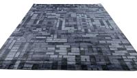 Handgefertigter blauer rechteckiger gerippter Woll-Seiden-Tibet-Teppich mit Schlingenflor, Schnittflor, gestreiftem Muster, umweltfreundlich, rutschfest, wasserdicht