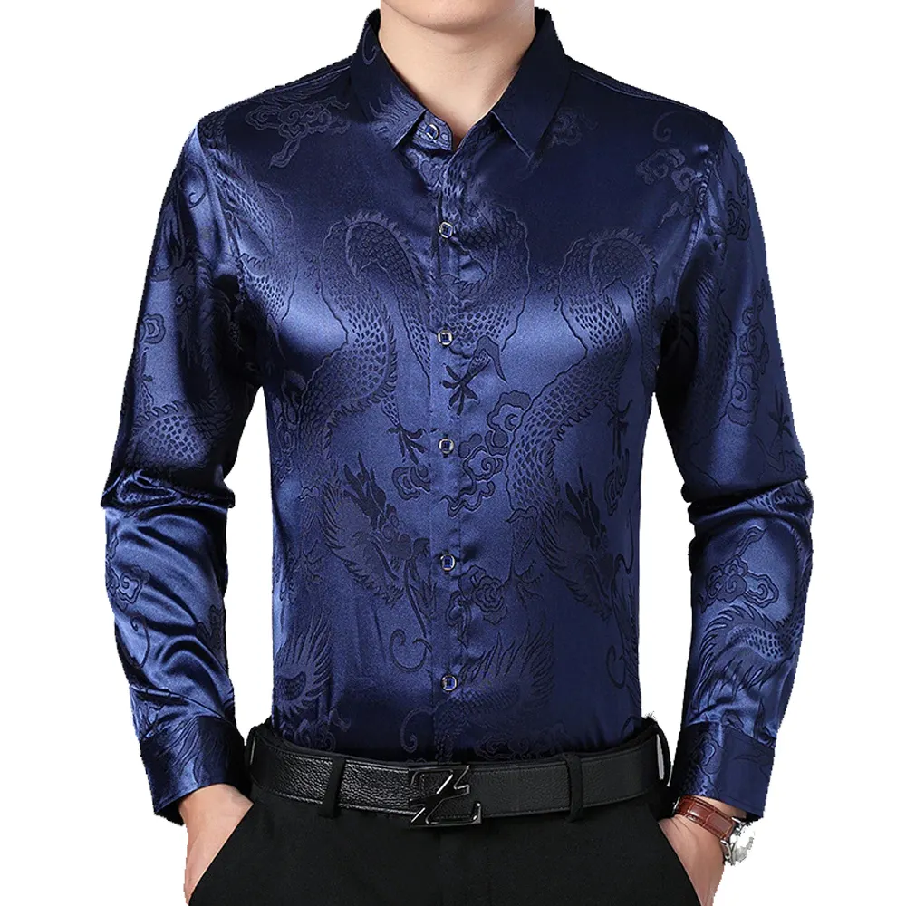Hot Selling Men's Vintage Satin Silk Shirts Latest Designs Luxury Floral Printed Clothing at Wholesale 2022