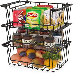 Stackable Wire Basket Under Shelf Hanging Basket for Pantry Storage Wall-Mounted Baskets Metal Storage Bins for Fruit Vegetable.