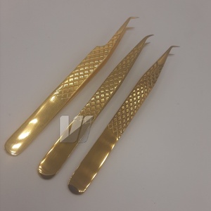 Pince à épiler d'extension de cils en acier inoxydable avec logo personnalisé professionnel pointe pointue plaquée or durable Durable - Product Image 2