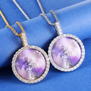 <span class=keywords><strong>Collier</strong></span> pendentif personnalisé avec photo de grand cercle, bijoux hip-hop, glacé, personnalisé avec photo de souvenir - Product Image 4
