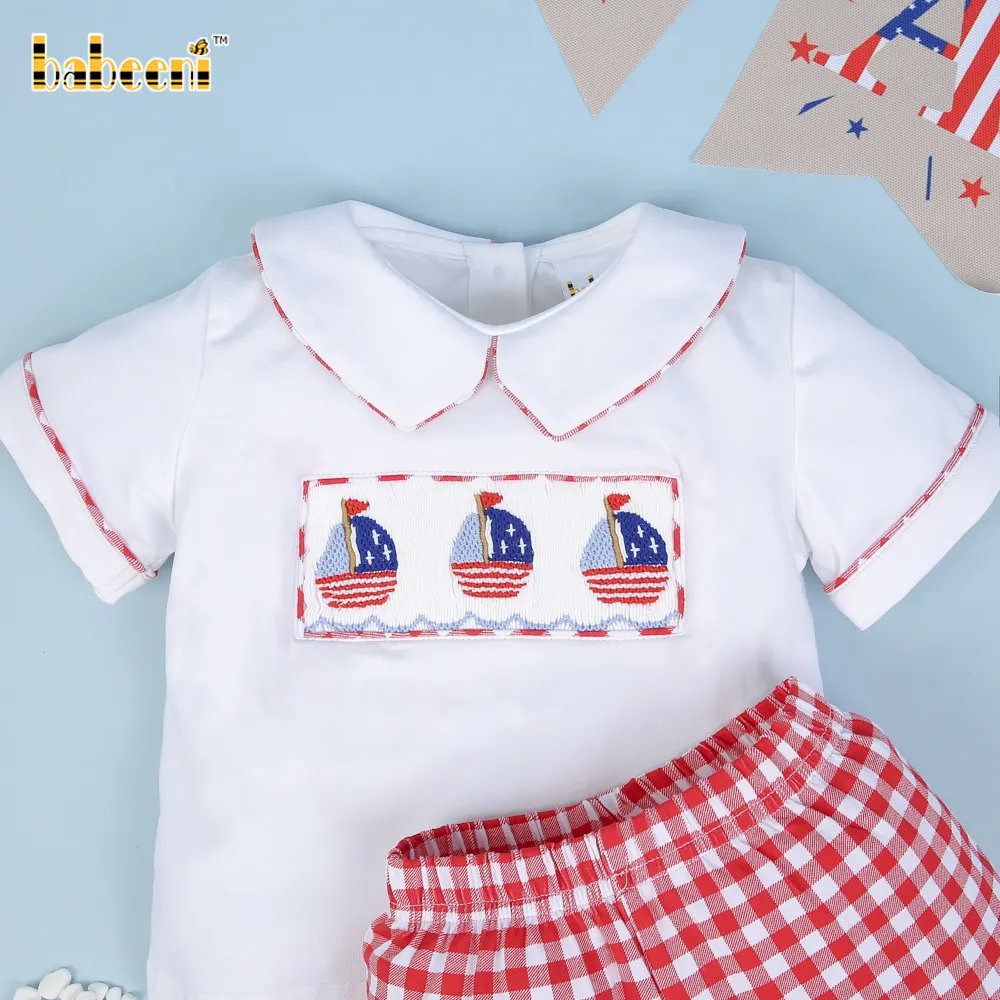 Perahu layar baju set pendek anak smock-BB1518 pakaian berasap anak grosir produsen buatan tangan kustomisasi