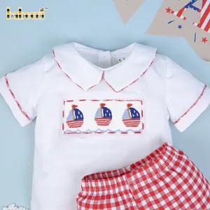 Thuyền buồm smocked Boy ngắn Bộ quần áo-bb1518 trẻ em smocked quần áo bán buôn nhà sản xuất làm bằng tay tùy biến