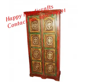 INDUSTRIAL ANTIQUE TEAK BONE INLAY ALMIRAH - BONE INLAY FURNITURE