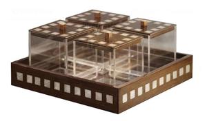 Plateaux de service en nacre grise en gros, 30x30 cm, base en bois, incrustation d'os, artisanat de qualité, certifié EPCH pour - Product Image 4