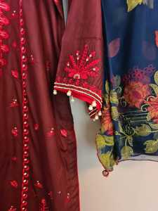 2021 vente chaude indien pakistanais marron brodé Shalwar Kameez Viscose soie rayonne robe de pelouse - Product Image 5