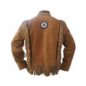Veste en cuir suédé pour homme, style western, franges brunes, pour l'équitation - Product Image 2