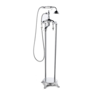 Robinet de baignoire STOCCO chromé à montage au sol, double poignée, douchette téléphonique, bec de baignoire, en laiton avec cartouche céramique