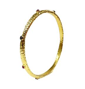 Glittering Sterling <b>Silver</b> 925 Gold Plated Oxidized Hammer Texture Ruby Diamond Wholesale Customized <b>Woman</b> <b>Bangles</b> Bracelets - Product Image 3